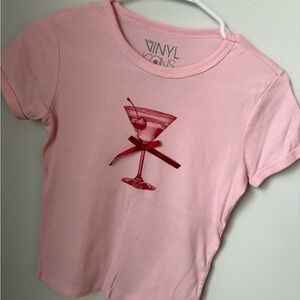 Pink Martini Glass Bow Graphic Tee Size XS
